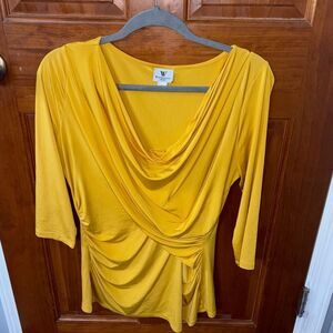 Worthington Womens Yellow Draped Top